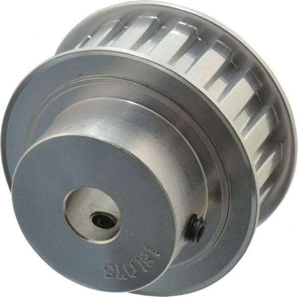 Power Drive - 18 Tooth, 1/2" Inside x 2.119" Outside Diam, Hub & Flange Timing Belt Pulley - 3/4" Belt Width, 2.149" Pitch Diam, 1" Face Width, Aluminum - Makers Industrial Supply