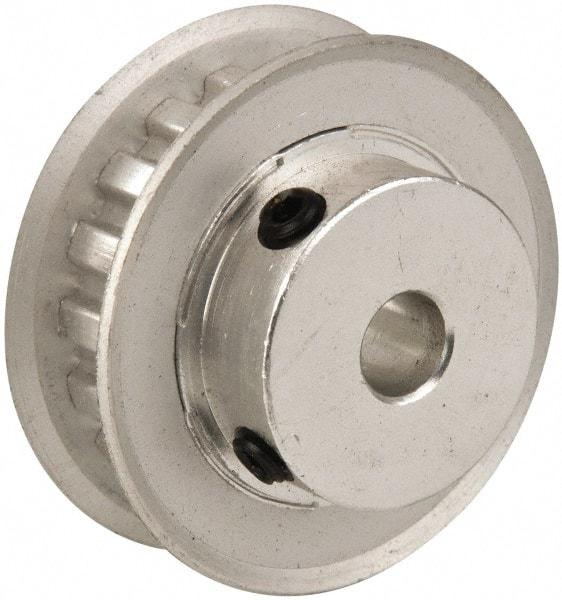 Power Drive - 18 Tooth, 1/4" Inside x 1-1/8" Outside Diam, Hub & Flange Timing Belt Pulley - 1/4" Belt Width, 1.146" Pitch Diam, 0.438" Face Width, Aluminum - Makers Industrial Supply