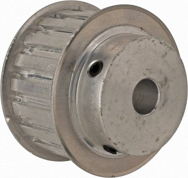 Power Drive - 19 Tooth, 1/2" Inside x 2.238" Outside Diam, Hub & Flange Timing Belt Pulley - 1" Belt Width, 2.268" Pitch Diam, 1-1/4" Face Width, Aluminum - Makers Industrial Supply