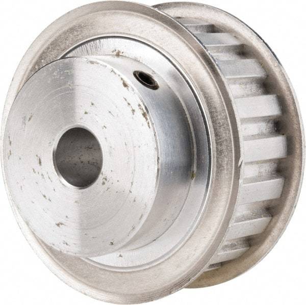 Power Drive - 20 Tooth, 1/2" Inside x 2.357" Outside Diam, Hub & Flange Timing Belt Pulley - 3/4" Belt Width, 2.387" Pitch Diam, 1" Face Width, Aluminum - Makers Industrial Supply