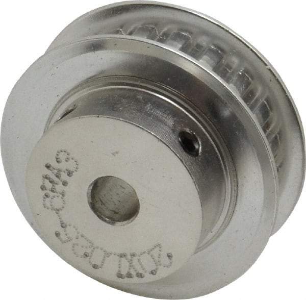 Power Drive - 20 Tooth, 1/4" Inside x 1.253" Outside Diam, Hub & Flange Timing Belt Pulley - 1/4" Belt Width, 1.273" Pitch Diam, 0.438" Face Width, Aluminum - Makers Industrial Supply