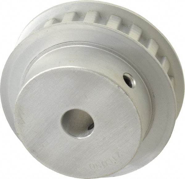 Power Drive - 21 Tooth, 1/2" Inside x 2.477" Outside Diam, Hub & Flange Timing Belt Pulley - 1/2" Belt Width, 2.507" Pitch Diam, 3/4" Face Width, Aluminum - Makers Industrial Supply