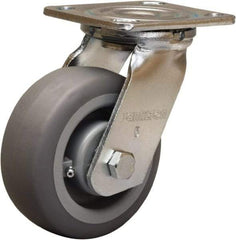 Hamilton - 5" Diam x 2" Wide x 6-1/2" OAH Top Plate Mount Swivel Caster - Rubber Mold on Polyolefin, 350 Lb Capacity, Straight Roller Bearing, 4 x 4-1/2" Plate - Makers Industrial Supply