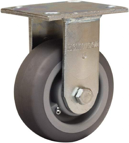 Hamilton - 5" Diam x 2" Wide x 7" OAH Top Plate Mount Rigid Caster - Rubber Mold on Polyolefin, 350 Lb Capacity, Straight Roller Bearing, 4 x 4-1/2" Plate - Makers Industrial Supply