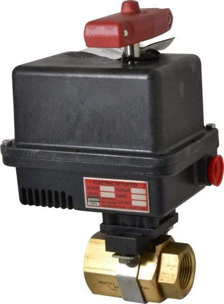 Gemini Valve - 1" Pipe, 720 psi WOG Rating Brass Electric Actuated Ball Valve - Reinforced PTFE Seal, Standard Port, Threaded (NPT) End Connection - Makers Industrial Supply