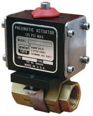 Gemini Valve - 3/4" Pipe, 720 psi WOG Rating Brass Pneumatic Double Acting with Solenoid Actuated Ball Valve - Reinforced PTFE Seal, Standard Port, Threaded (NPT) End Connection - Makers Industrial Supply