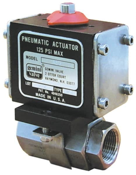 Gemini Valve - 1/2" Pipe, 720 psi WOG Rating Stainless Steel Pneumatic Double Acting with Solenoid Actuated Ball Valve - Reinforced PTFE Seal, Full Port, Threaded (NPT) End Connection - Makers Industrial Supply