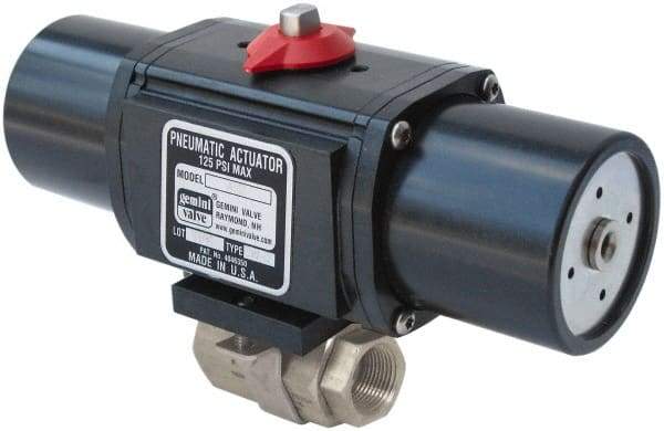 Gemini Valve - 3/8" Pipe, 720 psi WOG Rating Stainless Steel Pneumatic Spring Return with Solenoid Actuated Ball Valve - Reinforced PTFE Seal, Full Port, Threaded (NPT) End Connection - Makers Industrial Supply