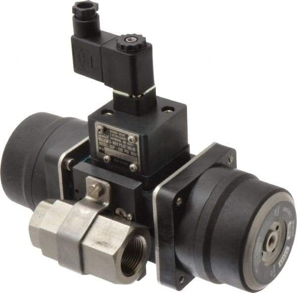 Gemini Valve - 3/4" Pipe, 720 psi WOG Rating Stainless Steel Pneumatic Spring Return with Solenoid Actuated Ball Valve - Reinforced PTFE Seal, Standard Port, Threaded (NPT) End Connection - Makers Industrial Supply