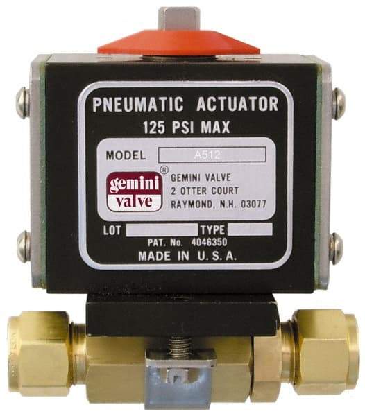 Gemini Valve - 3/4" Pipe, 1,000 psi WOG Rating Brass Pneumatic Double Acting with Solenoid Actuated Ball Valve - Reinforced PTFE Seal, Standard Port, TYLOK (Compression) End Connection - Makers Industrial Supply