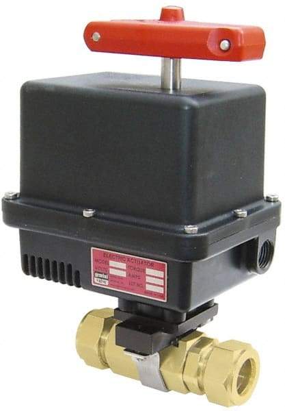 Gemini Valve - 1" Pipe, 1,000 psi WOG Rating Brass Electric Actuated Ball Valve - Reinforced PTFE Seal, Standard Port, TYLOK (Compression) End Connection - Makers Industrial Supply