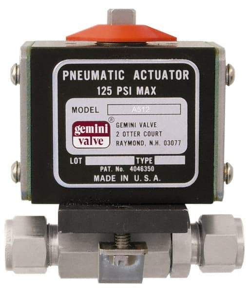 Gemini Valve - 1/2" Pipe, 1,000 psi WOG Rating Stainless Steel Pneumatic Double Acting with Solenoid Actuated Ball Valve - Reinforced PTFE Seal, Standard Port - Makers Industrial Supply