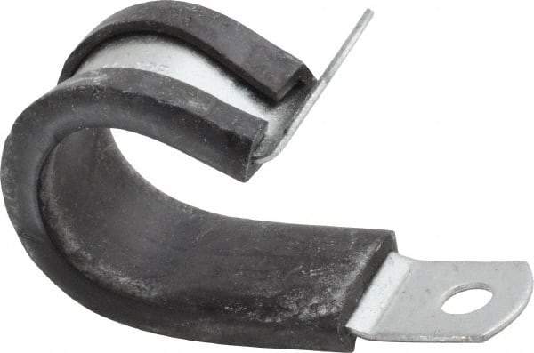 Made in USA - 3/4" Pipe, 3/4" Rod, Cushion Clamp - Gray & Black, Galvanized Steel & EPDM Cushion - Makers Industrial Supply