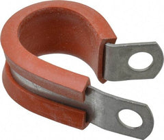 Made in USA - 3/4" Pipe, 3/4" Rod, Cushion Clamp - Gray & Red, Galvanized Steel & Silcone Cushion - Makers Industrial Supply