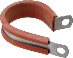 Made in USA - 1-1/4" Pipe, 1-1/4" Rod, Cushion Clamp - Gray & Red, Galvanized Steel & Silcone Cushion - Makers Industrial Supply