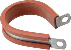 Made in USA - 1-1/2" Pipe, 1-1/2" Rod, Cushion Clamp - Gray & Red, Galvanized Steel & Silcone Cushion - Makers Industrial Supply