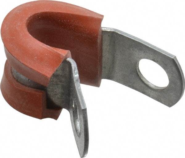 Made in USA - 1/4" Pipe, 1/4" Rod, Cushion Clamp - Gray & Red, Galvanized Steel & Silcone Cushion - Makers Industrial Supply