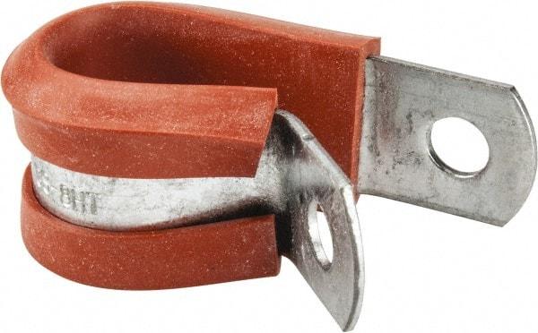 Made in USA - 1/2" Pipe, 1/2" Rod, Cushion Clamp - Gray & Red, Galvanized Steel & Silcone Cushion - Makers Industrial Supply