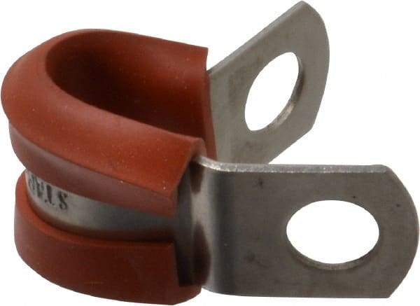 Made in USA - 1/4" Pipe, 1/4" Rod, Cushion Clamp - Gray & Red, Grade 304 Stainless Steel & Silicone Cushion - Makers Industrial Supply