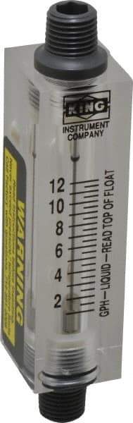 King - 1/4" FNPT Port Block Style, Inline Flowmeter - 100 Max psi, 12 GPH, Acrylic - Makers Industrial Supply