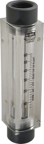 King - 1" FNPT Port Block Style, Inline Flowmeter - 125 Max psi, 60 SCFM, Acrylic - Makers Industrial Supply