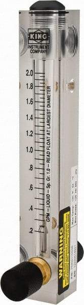 King - 1/2" M Port Block Style Panel Mount Flowmeter - 100 Max psi, 2 GPM, Acrylic - Makers Industrial Supply