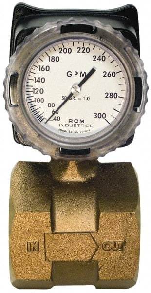 Made in USA - 3" NPT Port RCM Industries Flo-Gage Flowmeter - 180 Max psi, 40 to 300 GPM, Bronze - Makers Industrial Supply