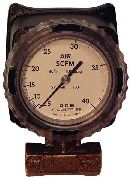 Made in USA - 1/2" NPT Port RCM Industries Flo-Gage Flowmeter - 180 Max psi, Bronze - Makers Industrial Supply