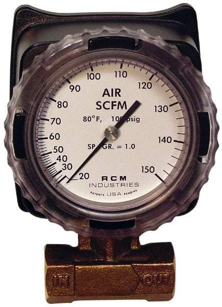 Made in USA - 3/4" NPT Port RCM Industries Flo-Gage Flowmeter - 180 Max psi, Bronze - Makers Industrial Supply