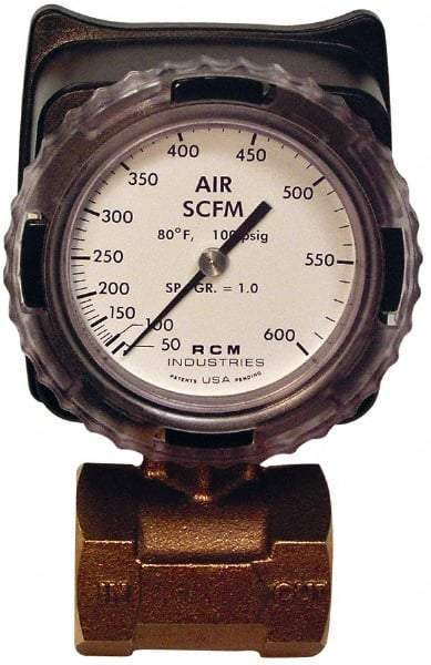 Made in USA - 1-1/2" NPT Port RCM Industries Flo-Gage Flowmeter - 180 Max psi, Bronze - Makers Industrial Supply