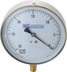 WGTC - 4-1/2" Dial, 1/4 Thread, 30-0 Scale Range, Pressure Gauge - Lower Connection Mount, Accurate to 1% of Scale - Makers Industrial Supply