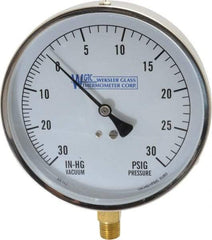 WGTC - 4-1/2" Dial, 1/4 Thread, 30-0-30 Scale Range, Pressure Gauge - Lower Connection Mount, Accurate to 1% of Scale - Makers Industrial Supply