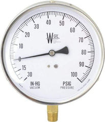 WGTC - 4-1/2" Dial, 1/4 Thread, 30-0-100 Scale Range, Pressure Gauge - Lower Connection Mount, Accurate to 1% of Scale - Makers Industrial Supply