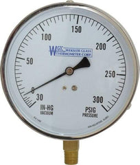 WGTC - 4-1/2" Dial, 1/4 Thread, 30-0-300 Scale Range, Pressure Gauge - Lower Connection Mount, Accurate to 1% of Scale - Makers Industrial Supply