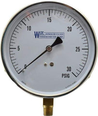 WGTC - 4-1/2" Dial, 1/4 Thread, 0-30 Scale Range, Pressure Gauge - Lower Connection Mount, Accurate to 1% of Scale - Makers Industrial Supply