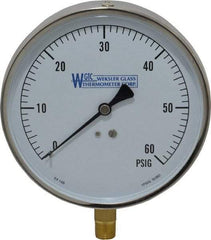 WGTC - 4-1/2" Dial, 1/4 Thread, 0-60 Scale Range, Pressure Gauge - Lower Connection Mount, Accurate to 1% of Scale - Makers Industrial Supply