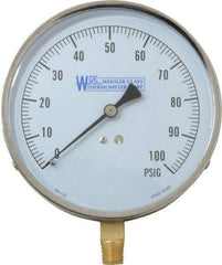 WGTC - 4-1/2" Dial, 1/4 Thread, 0-100 Scale Range, Pressure Gauge - Lower Connection Mount, Accurate to 1% of Scale - Makers Industrial Supply