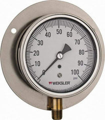 Made in USA - 3-1/2" Dial, 1/4 Thread, 0-100 Scale Range, Pressure Gauge - Lower Connection Mount, Accurate to 1% of Scale - Makers Industrial Supply