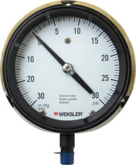 Made in USA - 4-1/2" Dial, 1/4 Thread, 30-0-30 Scale Range, Pressure Gauge - Lower Connection Mount, Accurate to 1% of Scale - Makers Industrial Supply