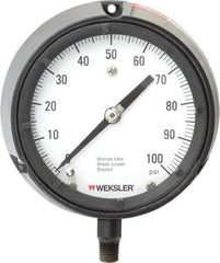 Made in USA - 4-1/2" Dial, 1/4 Thread, 0-100 Scale Range, Pressure Gauge - Lower Connection Mount, Accurate to 1% of Scale - Makers Industrial Supply