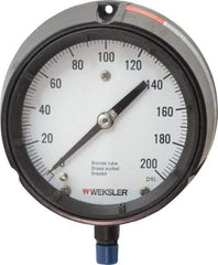 Made in USA - 4-1/2" Dial, 1/4 Thread, 0-200 Scale Range, Pressure Gauge - Lower Connection Mount, Accurate to 1% of Scale - Makers Industrial Supply