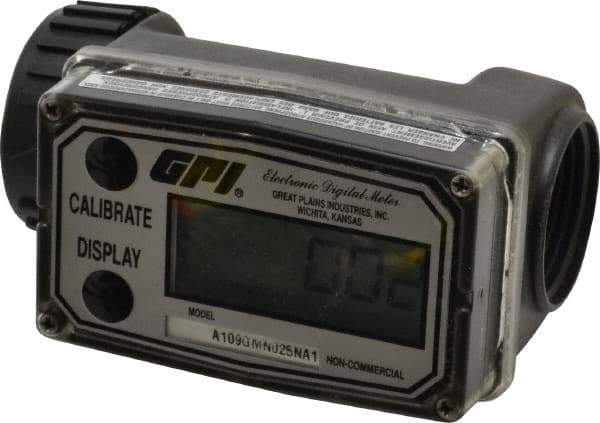 GPI - 1" Port Electronic Digital Flowmeter & Totalizer - 150 Max psi, 0.3 to 3 GPM, Nylon - Makers Industrial Supply