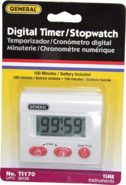 General - Minute Second Count Up and Down Timer - White - Makers Industrial Supply