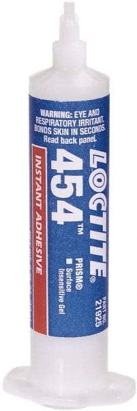 Loctite - 0.35 oz Syringe Clear Instant Adhesive - Series 454, 15 sec Working Time, 24 hr Full Cure Time, Bonds to Plastic & Rubber - Makers Industrial Supply