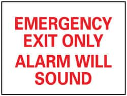 NMC - Emergency Exit Only Alarm Will Sound, Plastic Exit Sign - 14" Wide x 10" High - Makers Industrial Supply