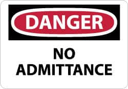 NMC - "Danger - No Admittance", 10" Long x 14" Wide, Rigid Plastic Safety Sign - Rectangle, 0.05" Thick, Use for Security & Admittance - Makers Industrial Supply