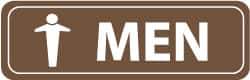 NMC - Men, 11" Wide x 3.5" High, Acrylic Sign - English, White on Brown, Wall Mount - Makers Industrial Supply