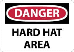 NMC - "Danger - Hard Hat Area", 10" Long x 14" Wide, Rigid Plastic Safety Sign - Rectangle, 0.05" Thick, Use for Accident Prevention - Makers Industrial Supply