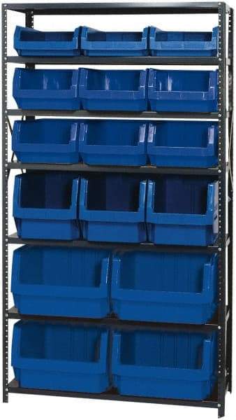 Quantum Storage - 16 Bin Large Hopper Front Bin Storage Units - 18 Inch Overall Depth x 75 Inch Overall Height, Blue High Density Polyethylene Bins - Makers Industrial Supply