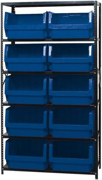 Quantum Storage - 10 Bin Large Hopper Front Bin Storage Units - 18 Inch Overall Depth x 75 Inch Overall Height, Blue High Density Polyethylene Bins - Makers Industrial Supply